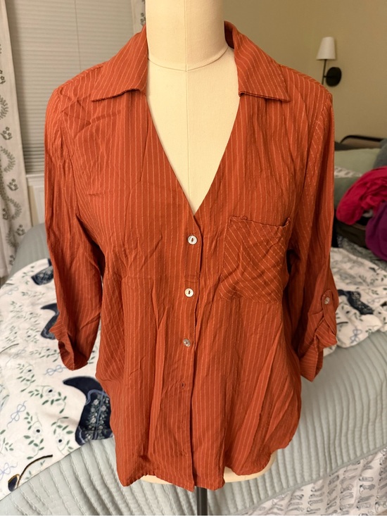 entro Tops - Entro Rust Pinstripe Button-Up Shirt